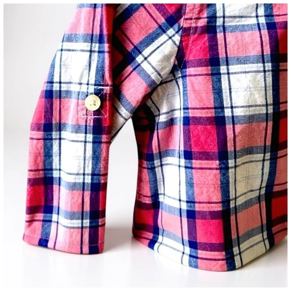 The Childrens Place Plaid Button-Down Shirt. Red, Pink, Blue, Gray. 10/12​​​
